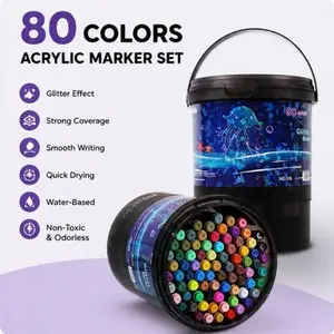 80 Colors Flash Markers, Soft Tip Washable, Multi-Material, Kids & Students Art Supplies, DIY Craft Kit, Birthday Gift Box
