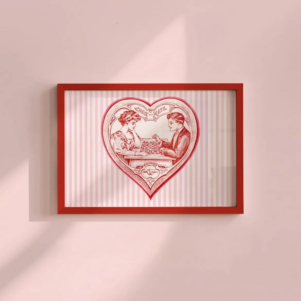 [No Frame] Vintage Valentine Print Romantic Love Wall Art Retro Valentine's Decor Red and Pink Heart Checkmate Poster Girly Print,Home Decor, No Frame