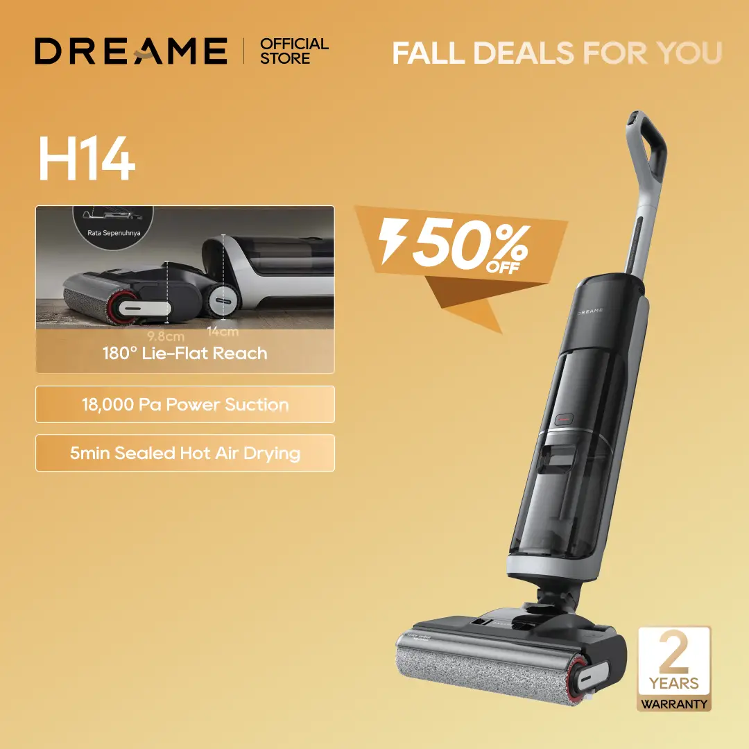 DREAME H14 Vacuum Mop, Wet and Dry Vacuum, 180° Lie-Flat Cordless Vacuum Mop Combo, 140°F Brush Washing, Fast Hot Air Drying in 5 Mins, Great for Stic