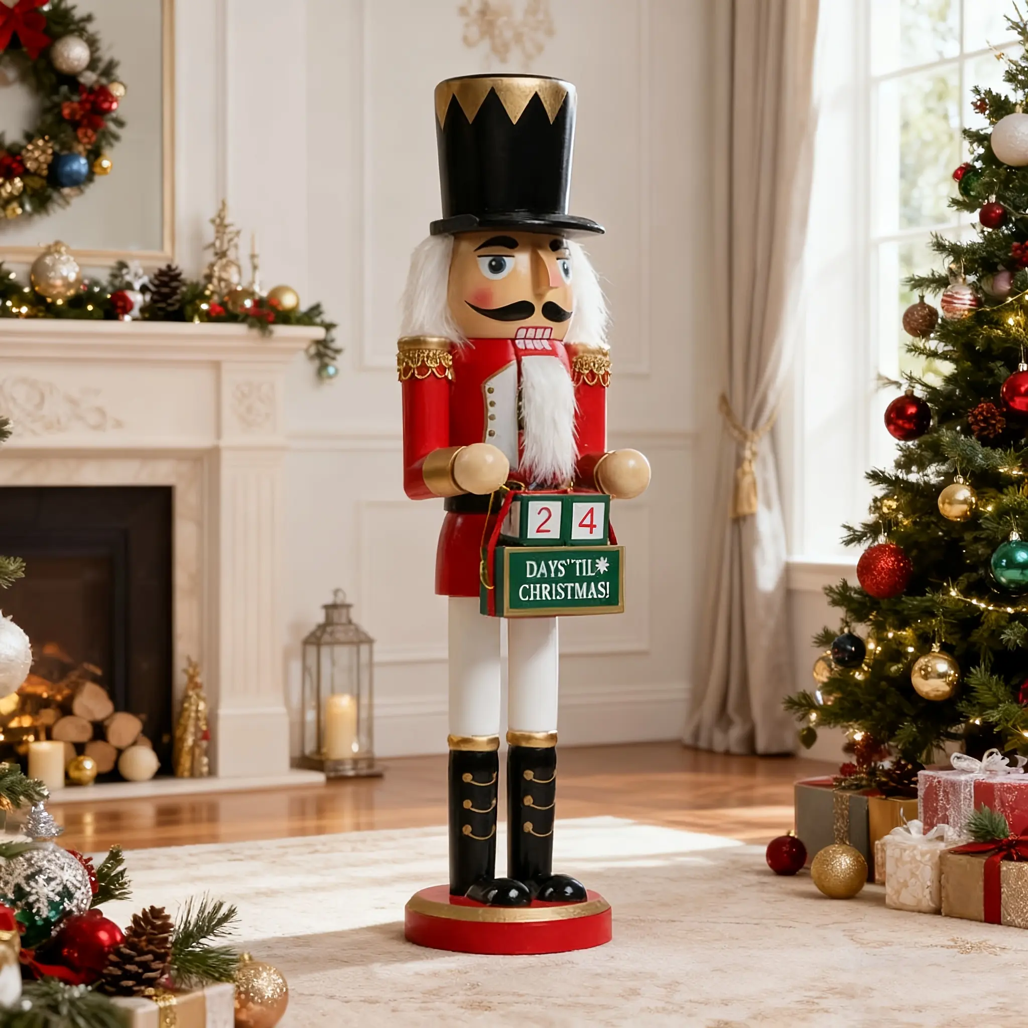 Christmas Countdown Nutcracker Floor Standing Ornament with Calendar Decoration, Vintage Home Decor, Christmas Decorations, Perfect for Christmas and Daily Use