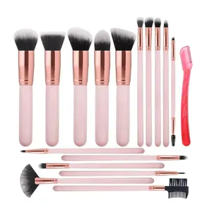 Mothers Day Gift Makeup Brush Set 16 Pcs with 1 Eyebrow Razor Premium Synthetic Foundation Powder Concealers Eyeshadow Blush Makeup Brushes Make up Brushes Kit (Pink)