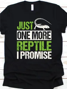 Just One More Reptile I Promise Shirt - Black with Green reptile graphic - Soft Breathable Cotton Crew Neck Tee - Vintage Herpetology Apparel for Reptile Lovers, Zoologists, Snake Handlers - Machine Washable Casual T-Shirt Gift, Zoology Clothing, Distress