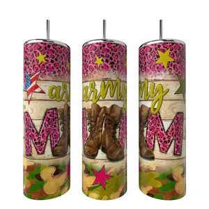 Army Mom 20 oz Tumbler Coffee Drinkware Insulated Lid Skinny Portable Vacuum Insulated with Lid and Straw for Hot and Cold Drinks