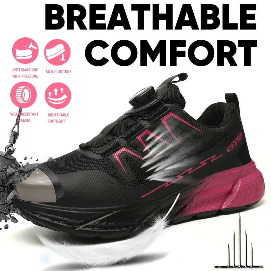 Women's fashionable breathable and safe work shoes - anti smashing, anti piercing steel toe shoes, suitable for summer wear