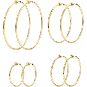 LOYALLOOK 4 Pairs Stainless Steel Clip On Hoop Earrings for Women Fake Hoop Earrings Spring Hoop Earrings For Non-Pierced Ears