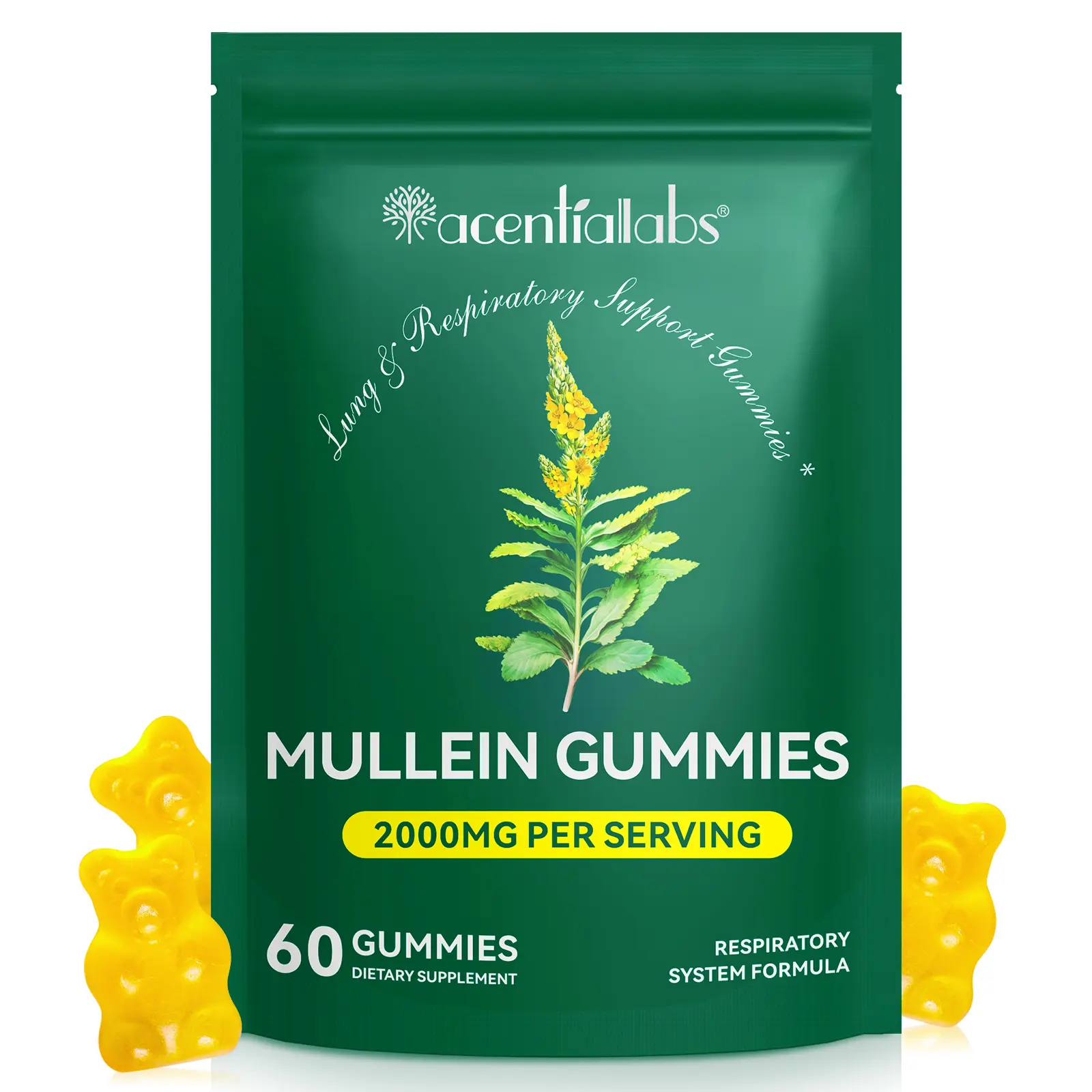 acentiallabs Mullein Leaf Gummies - Supports Healthy Lungs with 2000mg Extract, Chewy Gummies for Breathability & Detox Benefits - Healthcare, Fitness