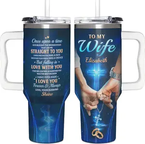 Custom Wife Stailess Steel Tumbler, Once Upon A Time Couple Personalized 40 Oz Stainless Steel Tumbler With Handle, Gift For Wife