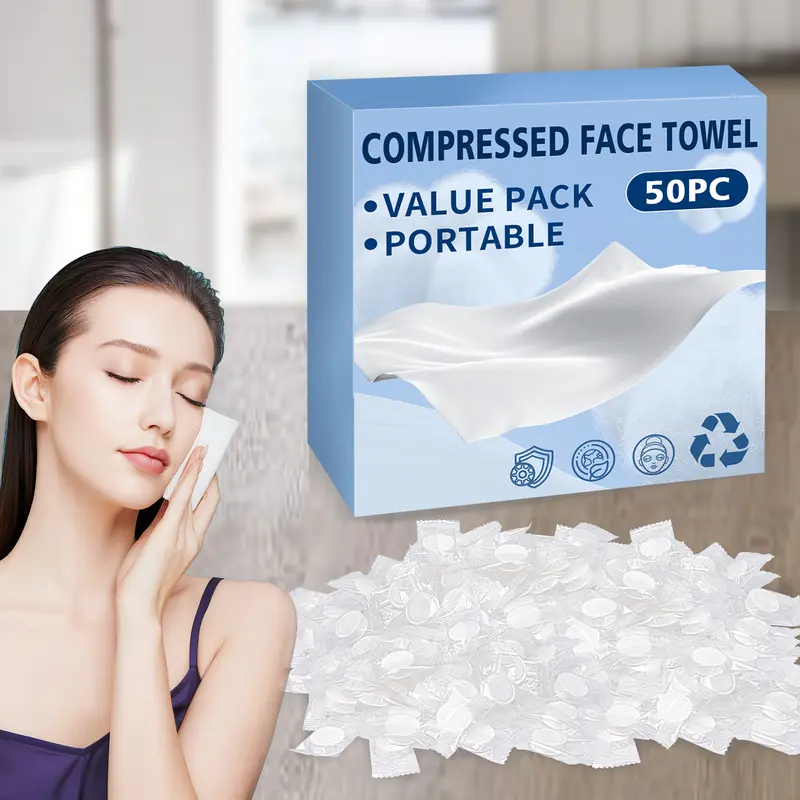 Compressed Towel Mini Tablets Disposable Portable Face Towel Cotton Coin Tissue Eco-Friendly for Travel, Camping, Hiking, Sport, Beauty