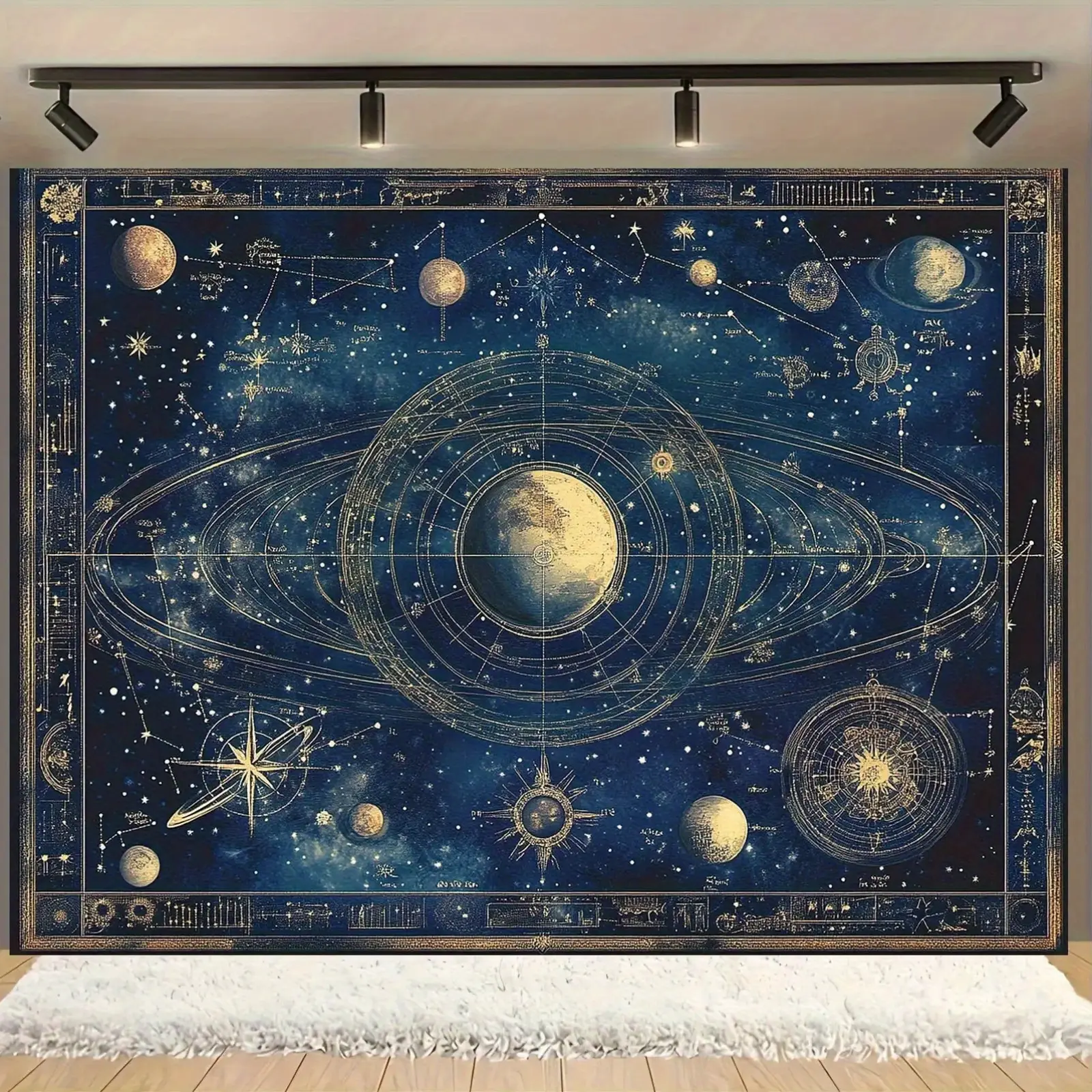 1pc Vintage Astronomy Polyester Tapestry - Celestial Wall Hanging with Planets, Stars, Constellations, Durable Fabric, No Electricity Needed, Ideal for Home Decor, Parties, 2D Flat
