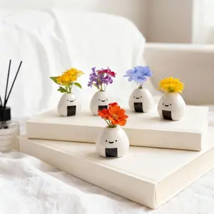 3PCS Mini Cute Vases Rice Ball Shape Ceramic Bud Vase Decoration Unique Style Vase Decorative Bottle(Random)