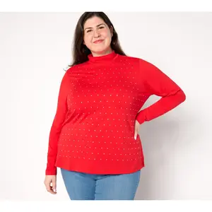Studio Park X Jane Treacy Mock Neck Rhinestone Knit Top