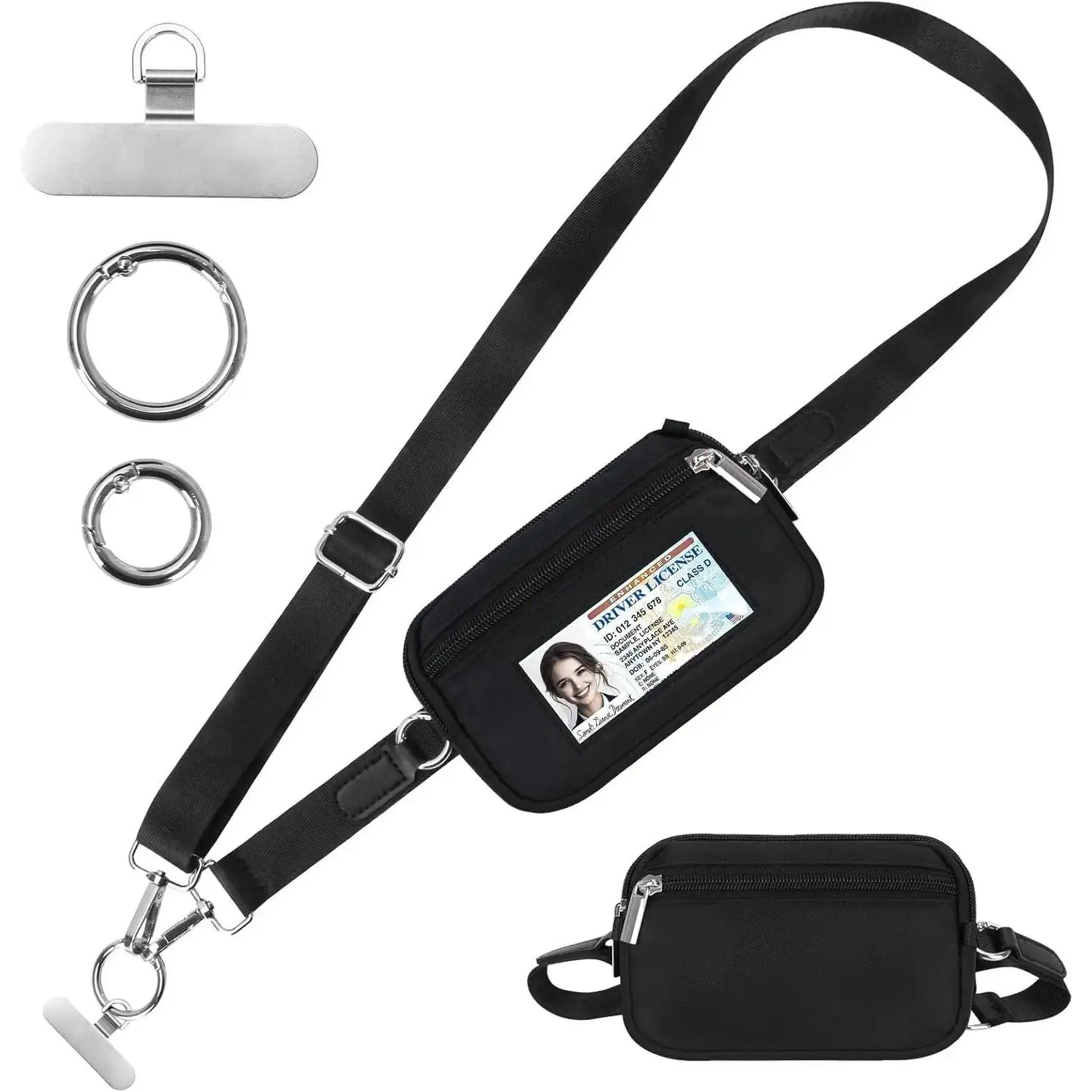 Multi-Compartment Cellphone Crossbody Wallet - Adjustable Lanyard Phone Straps & Charms, Zipper Pocket, ID Window, Detachable Clips, Hands-Free Wrist Strap for Work, Walks | Phone Accessories, Adjustable Strap