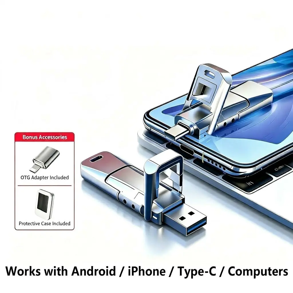 Pro-Grade 3-in-1 Titanium USB Drive: Ultra-High Capacity Type-C Flash with Active Cooling Vents & Hyper-Speed OTG Backup for iPhone/Android/PC - The Ultimate Student & Tech Pro Essential