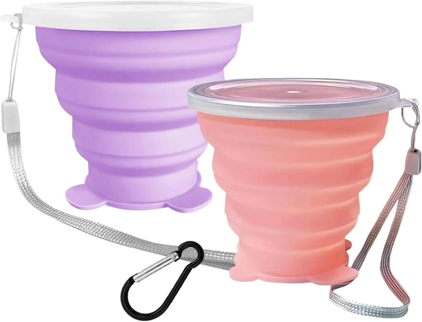 2 Pack Collapsible Cups, Silicone Collapsible Travel Cups, Expandable Folding Cups with Lids, Reusable, Small, Portable, for Travel.