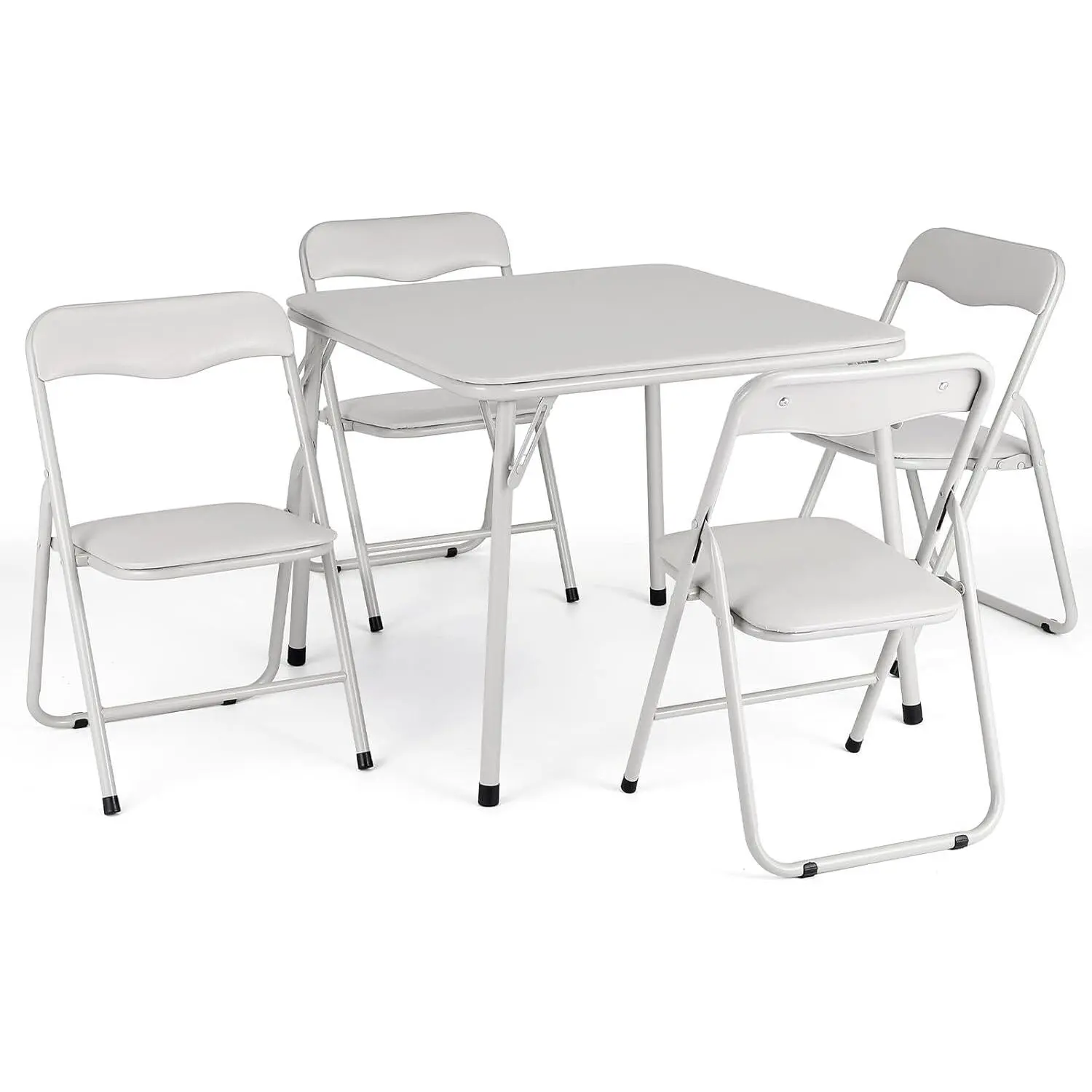 Folding Card Table and Chair Set of 5, Upholstered Foldable Table and Chair Set, Portable Metal Frame Children's Activity Table and Chairs Set for Eating, Reading, Playing, Beige