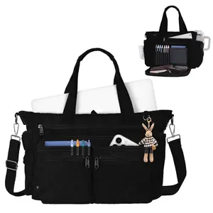 Babysun Multi-pocket Corduroy Tote Bag for Women withLaptop Compartment and Zipper Pocket, Large Capacity Lightweight Shoulder Bag Daily Work Crossbody Bag for Work School New Year GIft Valentine's Day gift