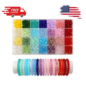700 Pcs 8mm Glass Beads for Jewelry Making,28 Colors