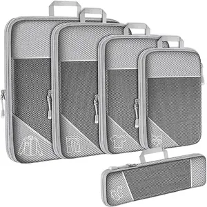 HIMISS Compression Packing Cubes, 5 Pack Luggage Packing Organization Cubes, See Through Mesh Packing Cubes With Double Zipper & Handle For Travel Suitcase Luggage