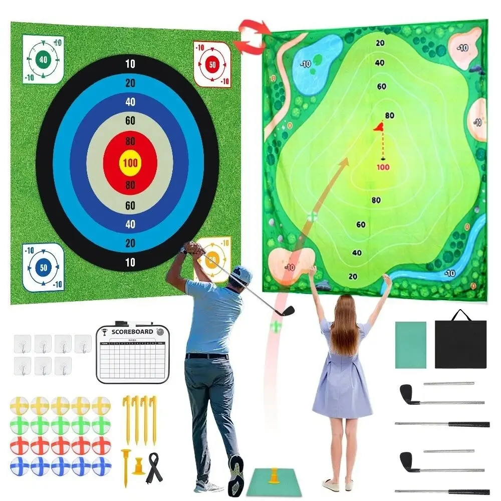 Golf Chipping Game Set - Unisex Adults Versatile Practice Kit with 60"x60" Double-Sided Mat, Includes 2 Clubs, 20 Sticky Balls for Indoor Backyard Use, Home Supplies, Festive Party Gifts, Engaging Battle Game