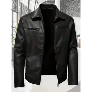 Men'S Plus Size Jacket - Black Zip-Up Coat with Front Pockets, Non-Stretch Formal & Casual Outerwear for Everyday Special Events