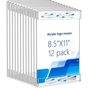 12 count  Sign Holder 8.5 x 11, Vertical Wall Mount Sign Holders with Adhesive, Clear Plastic Frames Paper Display Sign Holders for Office, , Store, Restaurant - No Drilling