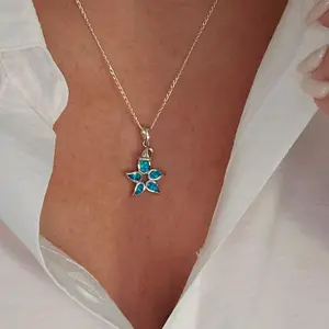 Sterling Silver Blue Opal Star Pendant Necklace