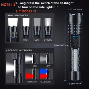 K-APOLLOFIRE Multi-Function LED Flashlight, Super Bright Zoomable Light with Type-C Rechargeable 2600mAh Lithium Battery, Portable Metal Flashlight for Night Camping and Hiking, Matte Finish, Push Button Control, Semi Flush Mount, Battery Powered- 8