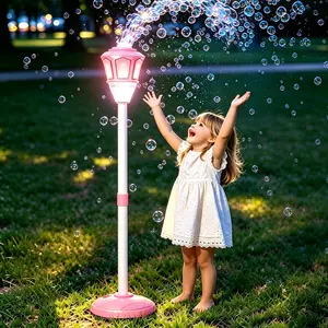 2026 Upgraded Adjustable Standing Bubble Machine Tower, 21-47" Height Adjustable Light Up Bubble Maker with Built-in Music, Rechargeable Portable Bubble Toy for Kids Backyard Event Holiday Decor