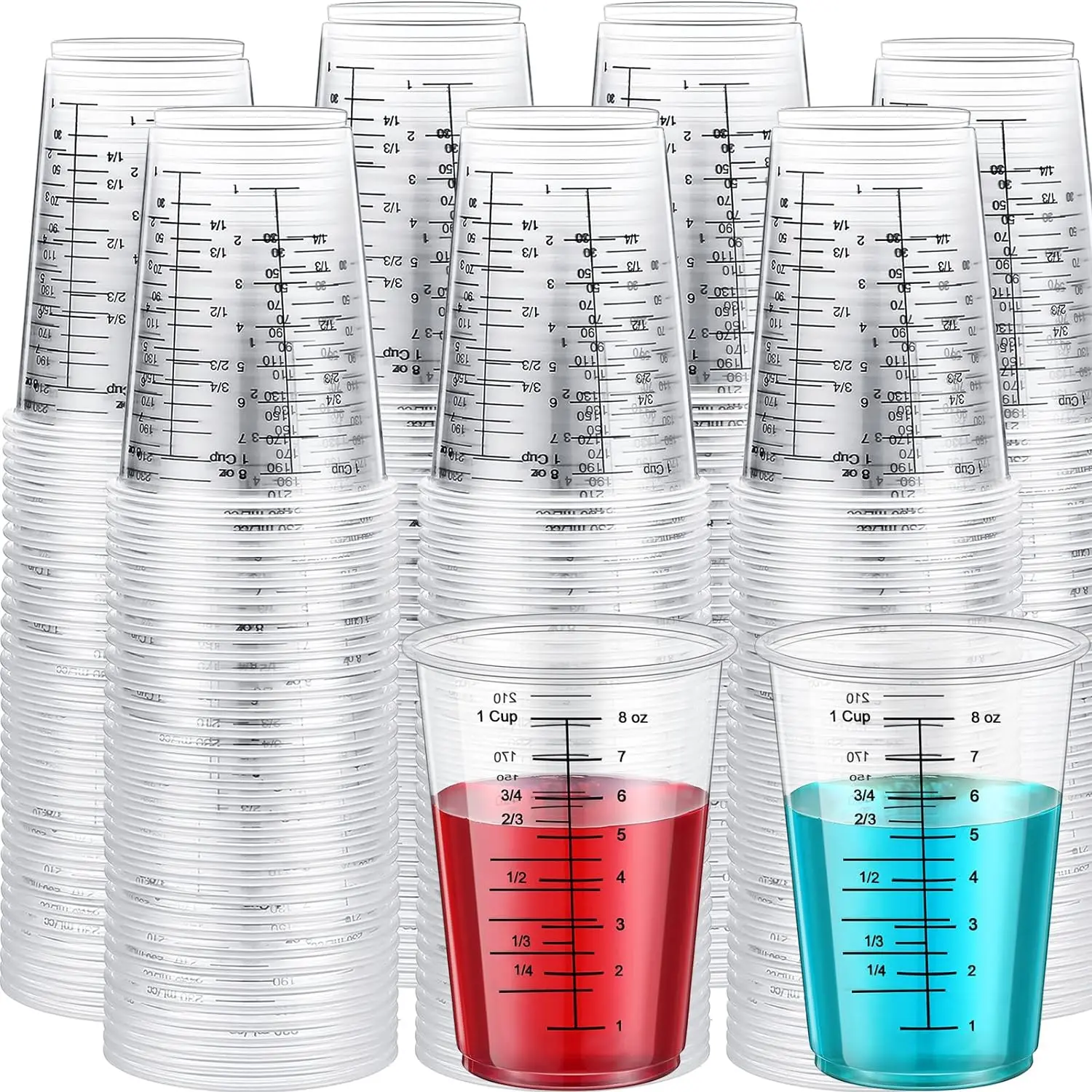 50 Pack Disposable Measuring Cups for Resin 8 oz Clear Plastic Epoxy Reusable Liquid Mixing Cooking and Baking Supplies