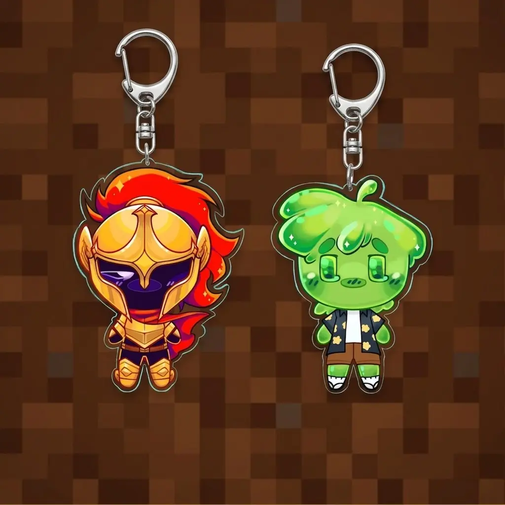 D3rlord3 and AveryTheMayo Minecraft ARG Chibi Keychain - Cute Acrylic Cartoon Keychain, Funny Meme Character Charm for Keys, Bags, Backpack, Durable Gift for Fans & Collectors