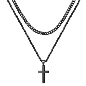 Personality Simple Daily Multicolor Cross Pendant Men's Retro Fashion Hip-Hop Double Necklace Jewelry