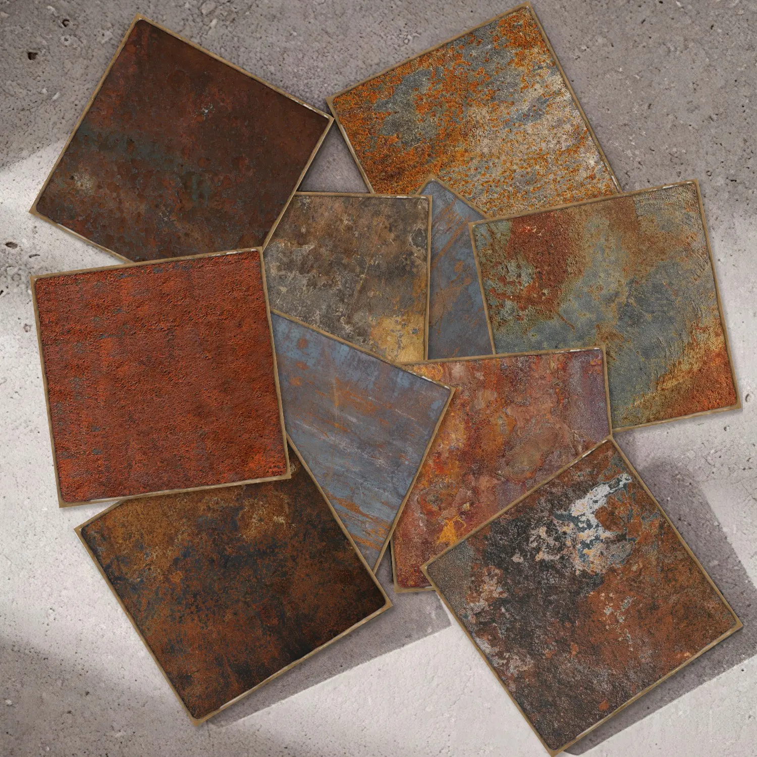 10/30/50PCS PBS Provence Square Tile Stickers, Thickened PVC Crystal Film Vintage Rust Pattern Waterproof Oil-Proof Peel & Stick for Kitchen Bathroom Floor Wall Decor