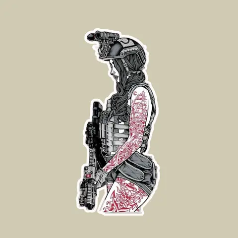 Female Warrior Tactical Sticker, Ready For Battle In Tactical Gear, Sticker Vinyl Waterproof, Gifts For Friends Or Festivals