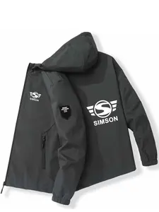 Vintage Motorcycle Wing Badge Print Hooded Jacket, High-Quality Polyester Fiber, Slim-Fitting Casual Outerwear for Spring & Fall