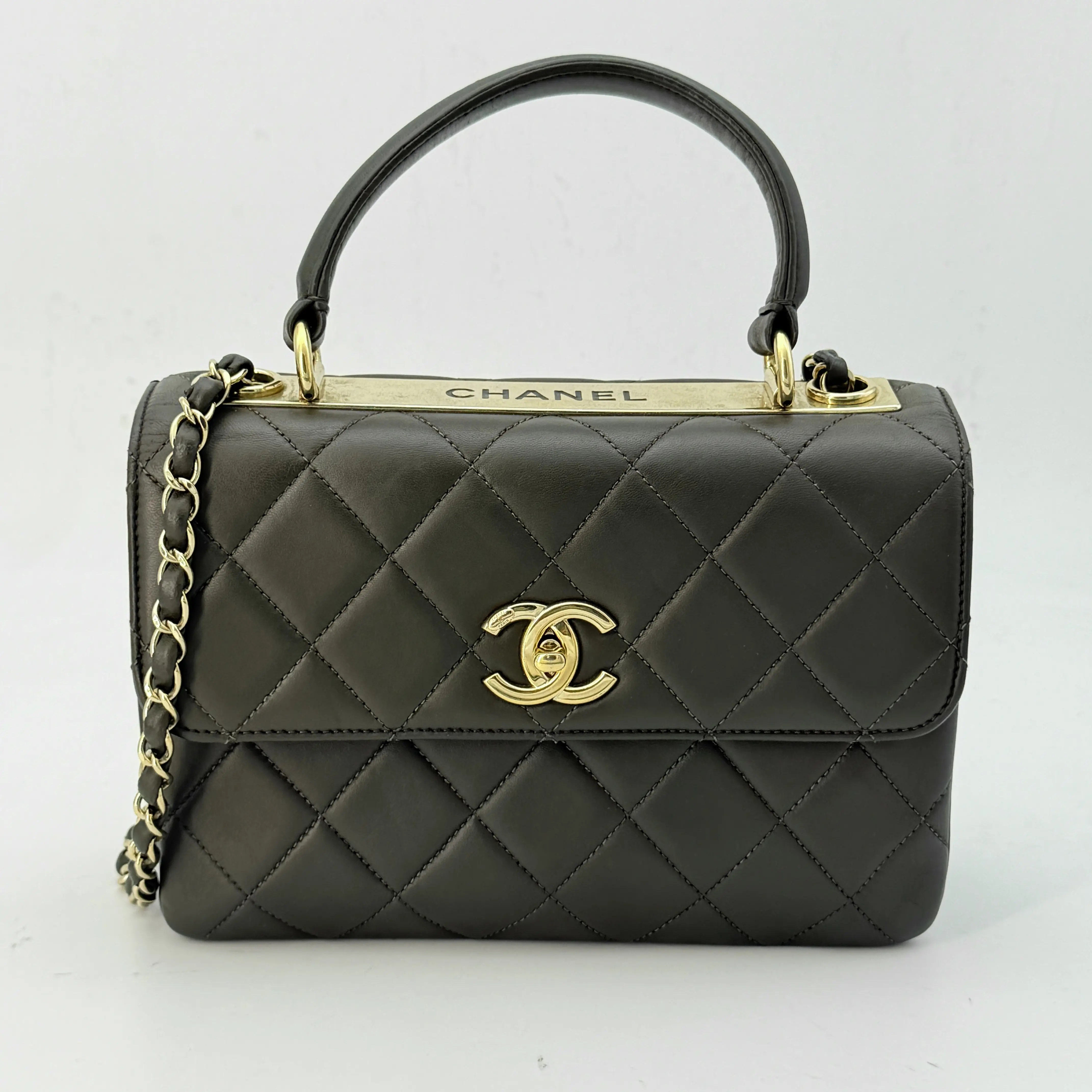 Pre-owned CHANEL lambskin Crossbody Bags Olive Trendy CC Bag