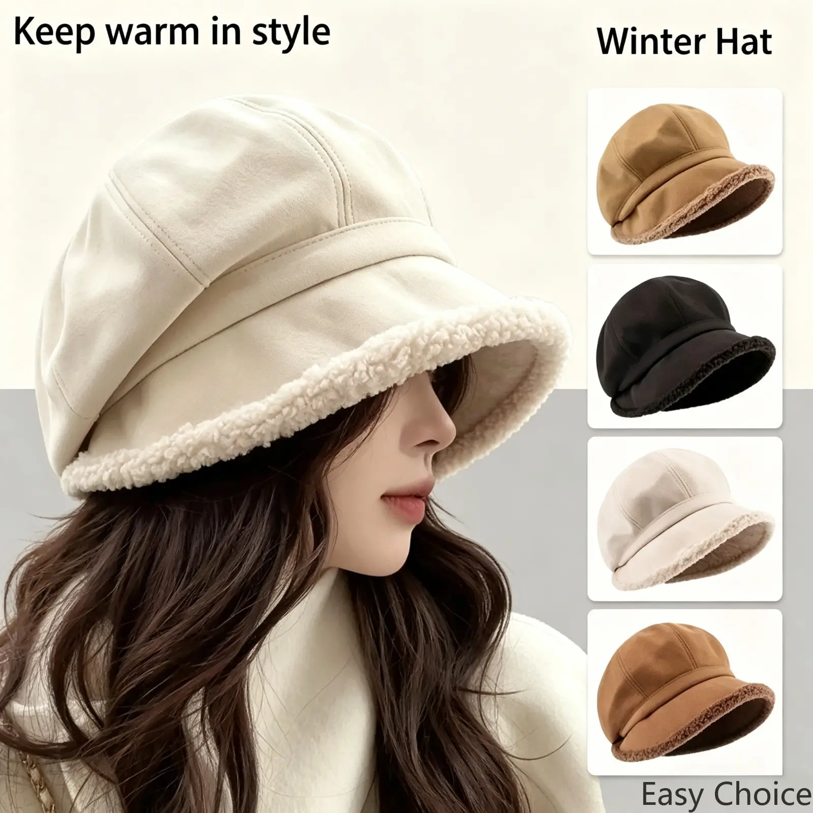 Women Western Plain Plush Bucket Beanie Hat, Fleece Lined Warm Winter Cap With Ear Protection, Non-Stretch Linen Fabric Knit Heart Design, Cold Weather Outdoor Streetwear Fashion Accessory
