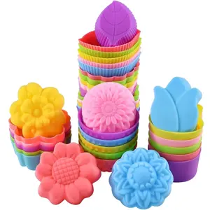 36Pcs Silicone Cupcake Liners, Multi Flower Shapes Baking Cups, 2 Inch Mini Size Reusable Silicone Molds