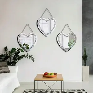 Heart-Shaped Minimalist Fashion Makeup Mirror / Modern Heartshaped Frameless Hanging Jewelry Mirror / Glass Rhinestone Decor Bedroom Living Room Heart Hanging Mirror