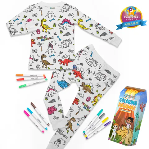 Craftikit Kids 2-Piece Bamboo Viscose Pajama Set - Snug Long Sleeve Sleepwear, All Seasons Toddler/Child PJs (3T-10Y), 10 Markers, Graphic Print Easter Birthday Gift