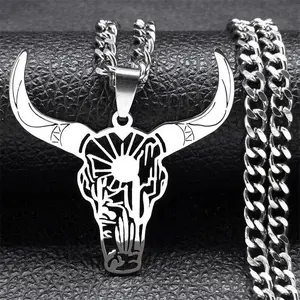 Men's Hollow Bull Head Necklace Pendant Stainless Steel Lucky Gift Jewelry
