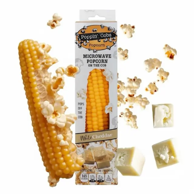 Poppin' Cobs Microwave Popcorn - Whole Grain Single Cob Snack, Natural Cheese Flavored White Cheddar Seasoned, Crunchy Treat for Families, Ideal Gifts, Popcorn Lovers