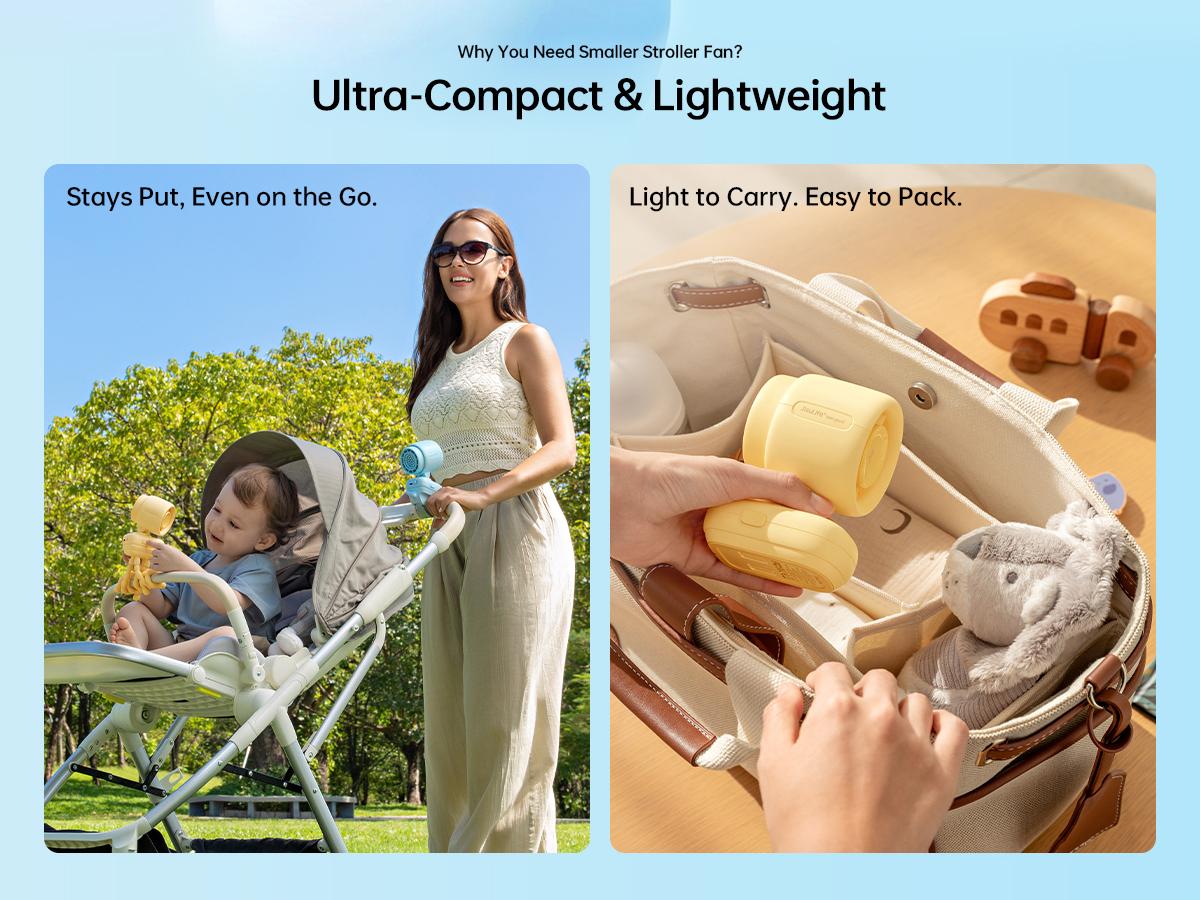 JISULIFE 2026 Stroller Fan – Small & Stylish with 38H Cooling, Soft Night Light, One‑Click Detachable for Stroller or Desk, Safe Baby Fan for Crib Car Seat Nursery Travel, Gifts for Baby Mom