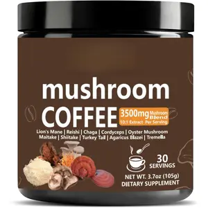 10 Mushroom Coffee with Arabica, Lion's Mane, Reishi, Mushroom Polysaccharides and More, 3500mg 10:1 Extract Instant Powder for Focus, Immunity, Memory and Clarity, 30 Servings