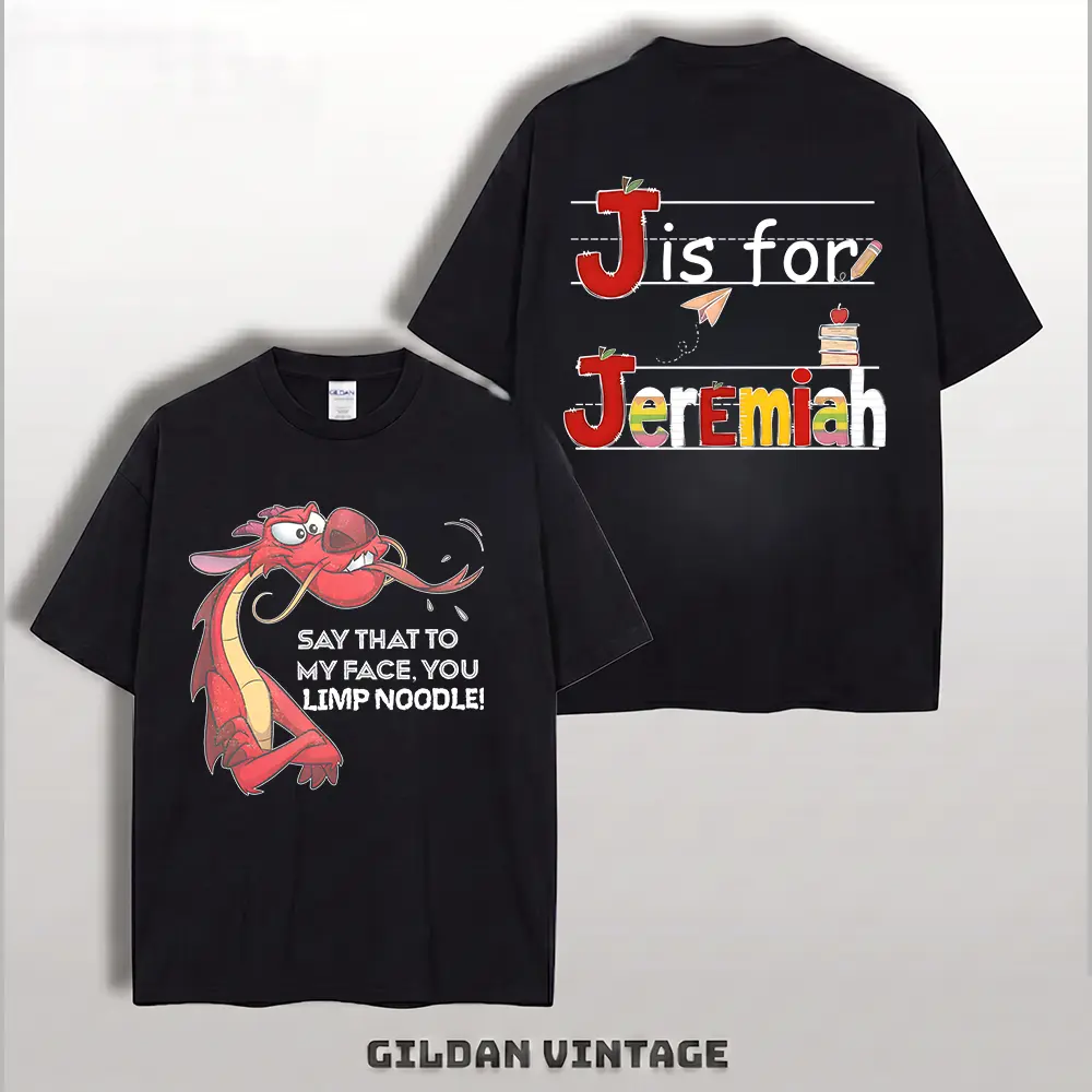 J Is for Jeremiah Graphic T-Shirt, Funny Alphabet Name Tee, Personalized Letter Shirt, Cute Cartoon Unisex Cotton Tee