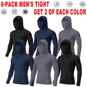 6-piece men's all-day sun protection hoodie set with integrated mask, quick-drying and breathable long sleeves, suitable for construction site work and fishing