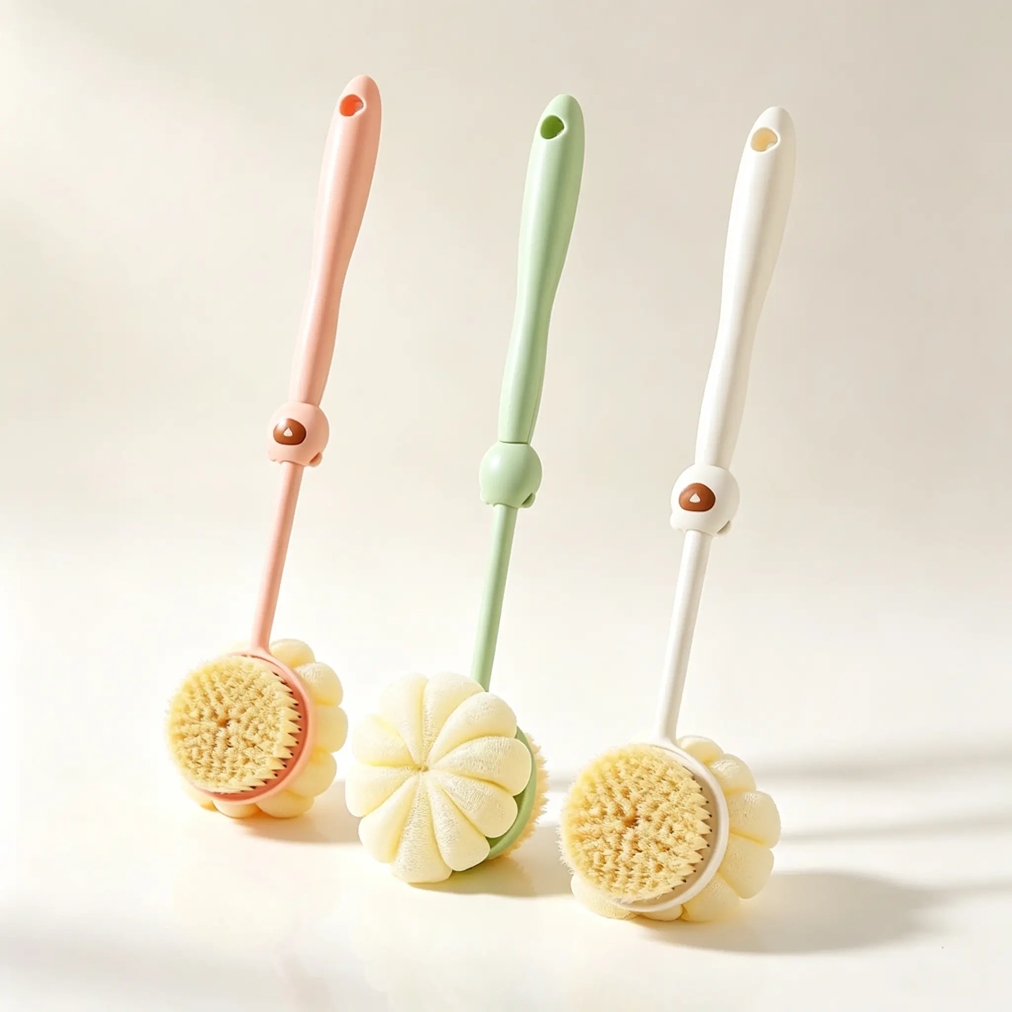 3-Piece Long-Handled Body Bath Accessories Set - Back Exfoliating Shower Brush with Extended Handle, Ideal for Summer Use, Suitable for Sensitive Skin