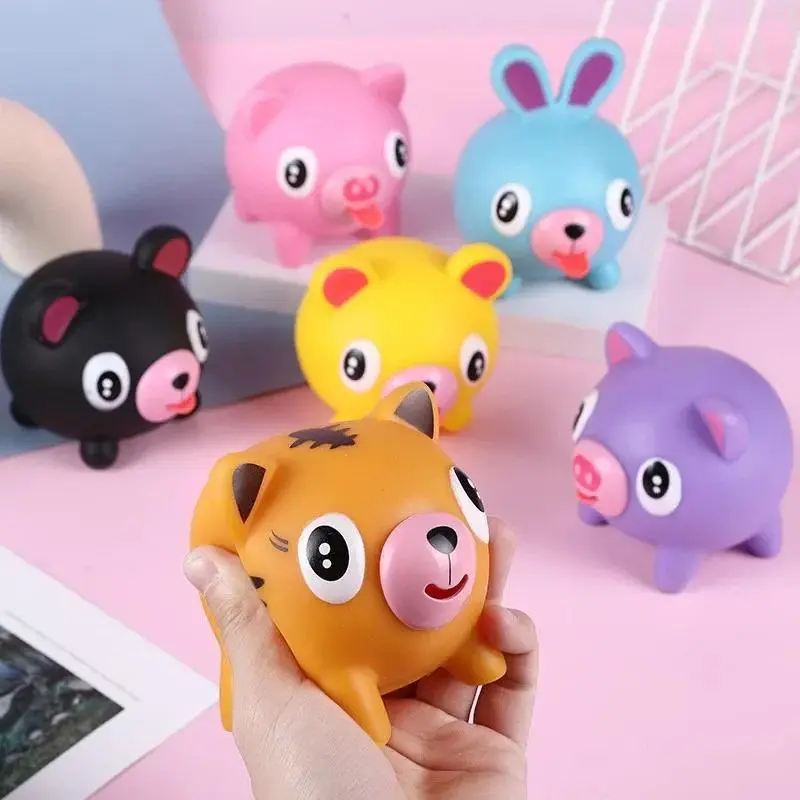 Cute Stuffed Animals Handheld Anxiety Ball Stress Relief Toy - Mixed Colorsss Fuzzy Squishy, Jabber Sound, Tongue-Out Design, Tiger/Pig/Dog Styles, Unisex Toy, Kids Gift, Assorted Collectible Squishies
