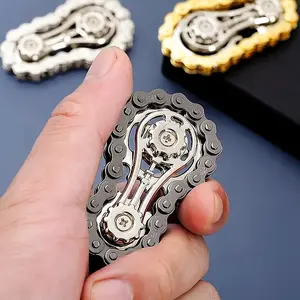 Zinc Alloy Rotating Toy, Bicycle Chain Design, Blue Holographic Effect, Office Relaxation, Durable Metal Toy, Perfect Gift