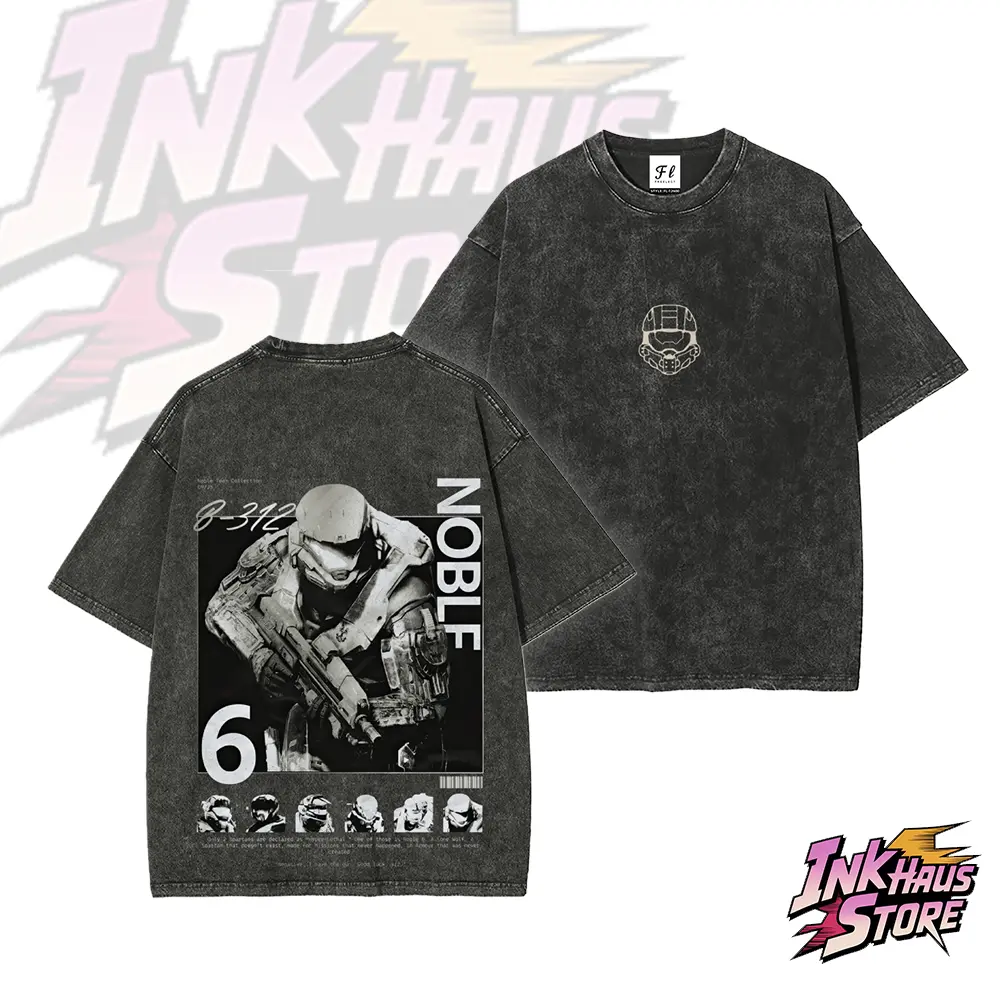 *Noble Team* design from the Halo series of games, specifically Spartan B-312 (Noble 6)--Short Sleeve Cotton Unisex Retro wash Tee
