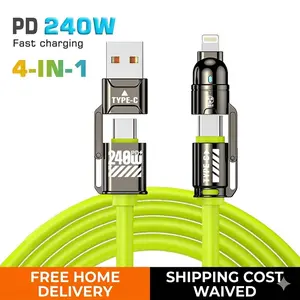 The four-head fast charging cable is compatible with all types of mobile phones.